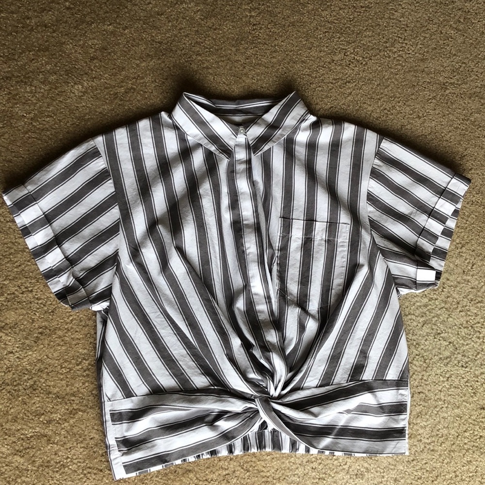 Striped Short Sleeve Button Up